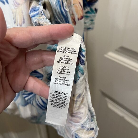 Chicos Size 1 Floral Tropical Palm Leaf Open Front Waterfall Cardigan Kimono M - Picture 7 of 11